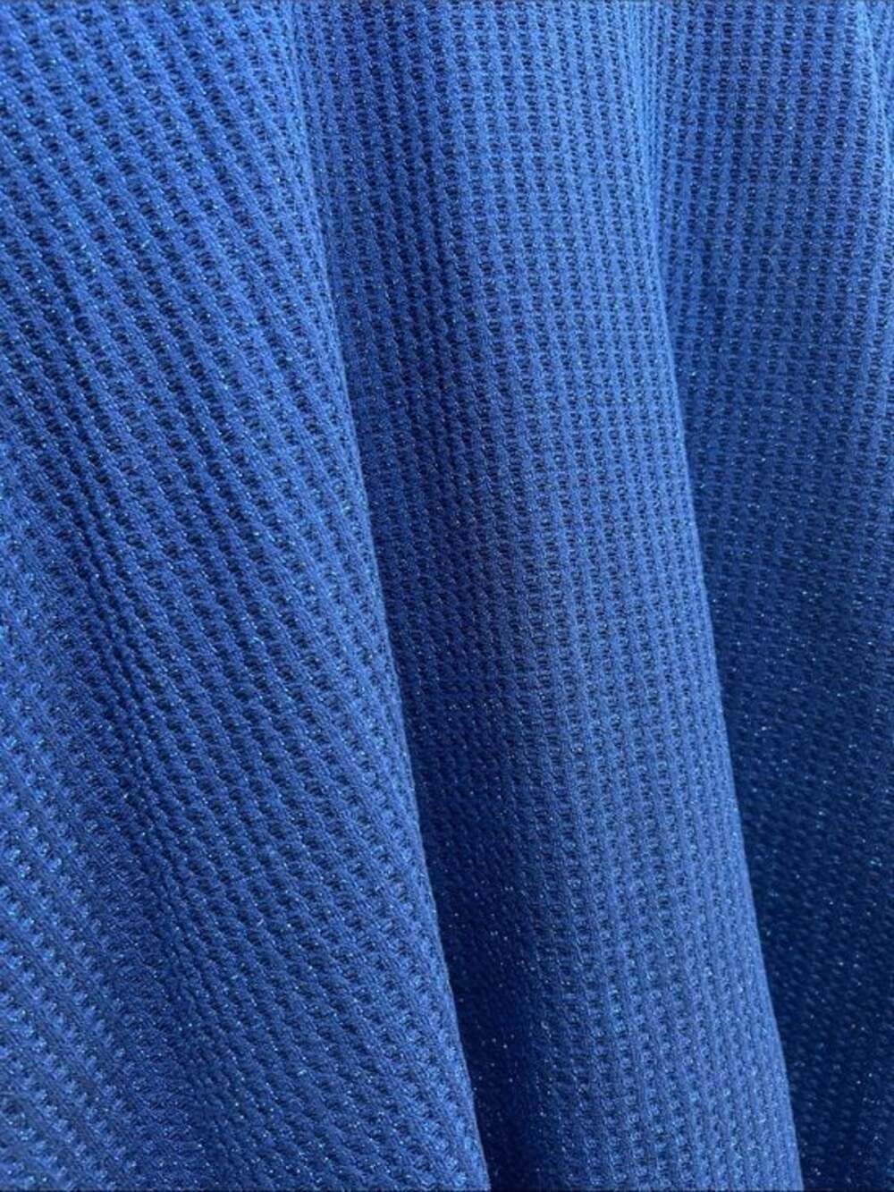 LOGO by Lori Goldstein Lace-Trim Waffle Crewneck Sweater in Sparkly Royal Blue - Picture 10 of 10